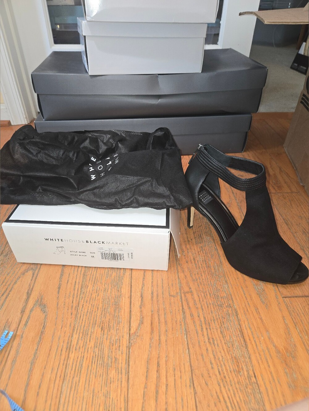 White House Black Market Black Peep-Toe Ankle Bootie with Elastic Strap